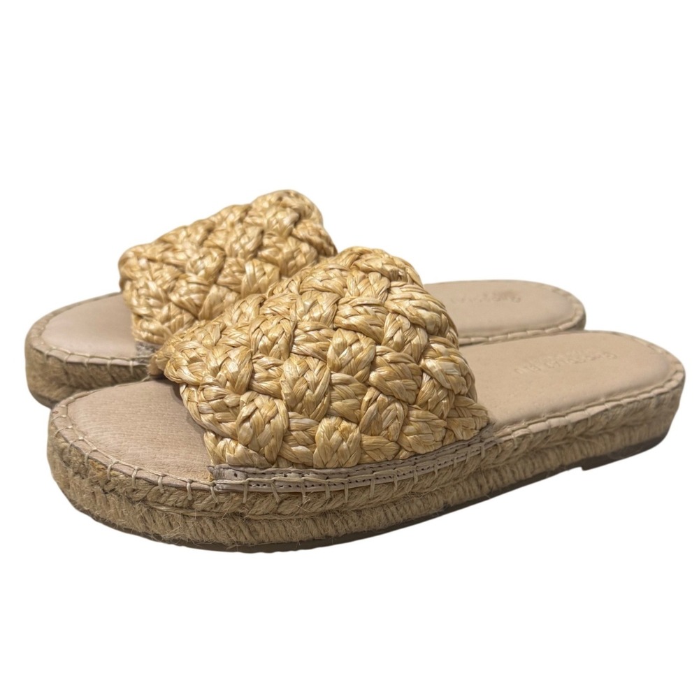 Chocolat Blu Espadrille Slide Sandals Womens 7 Natural Tan Excellent Woven Straw